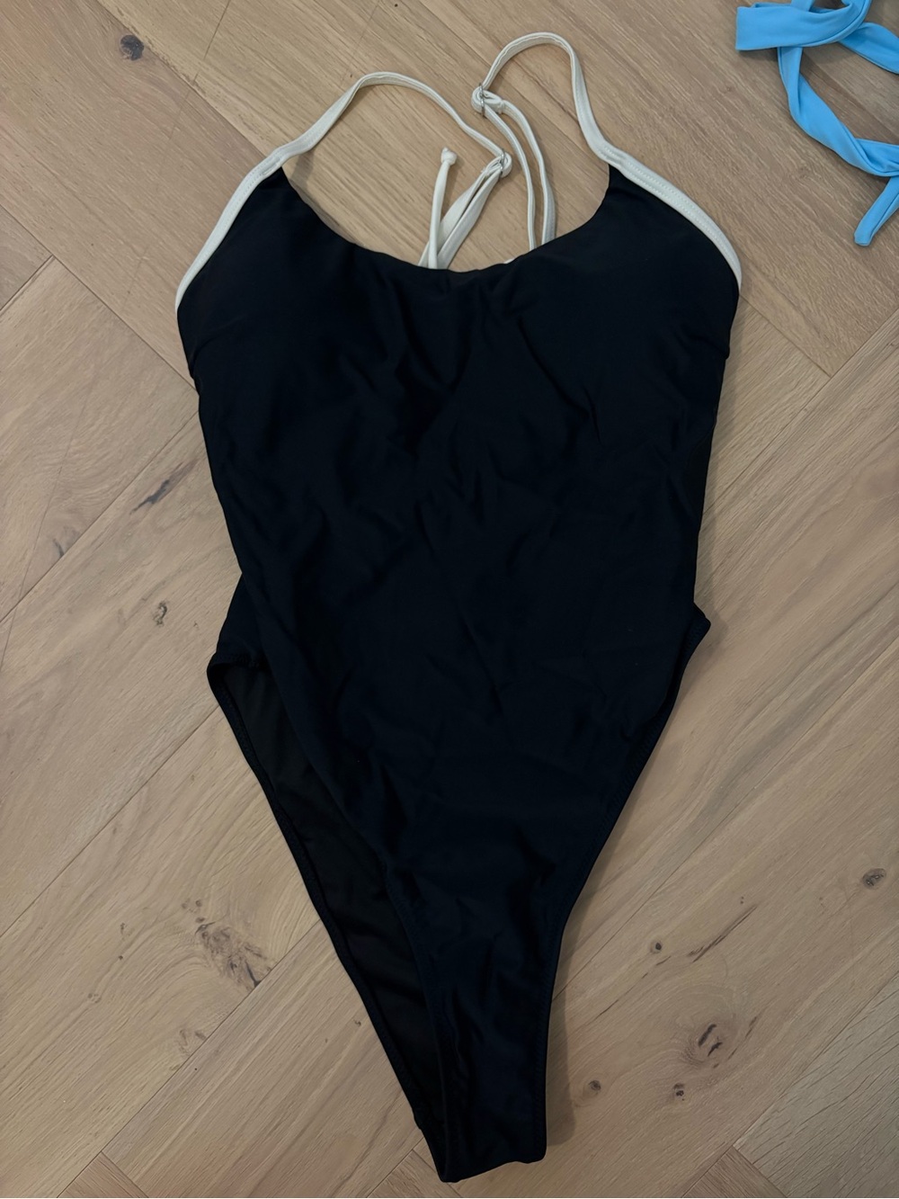 Black One-Piece Swimsuit with Cream Trim